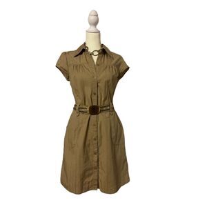 IZ Byer California Short Sleeve Button Down Khaki Dress Size M
